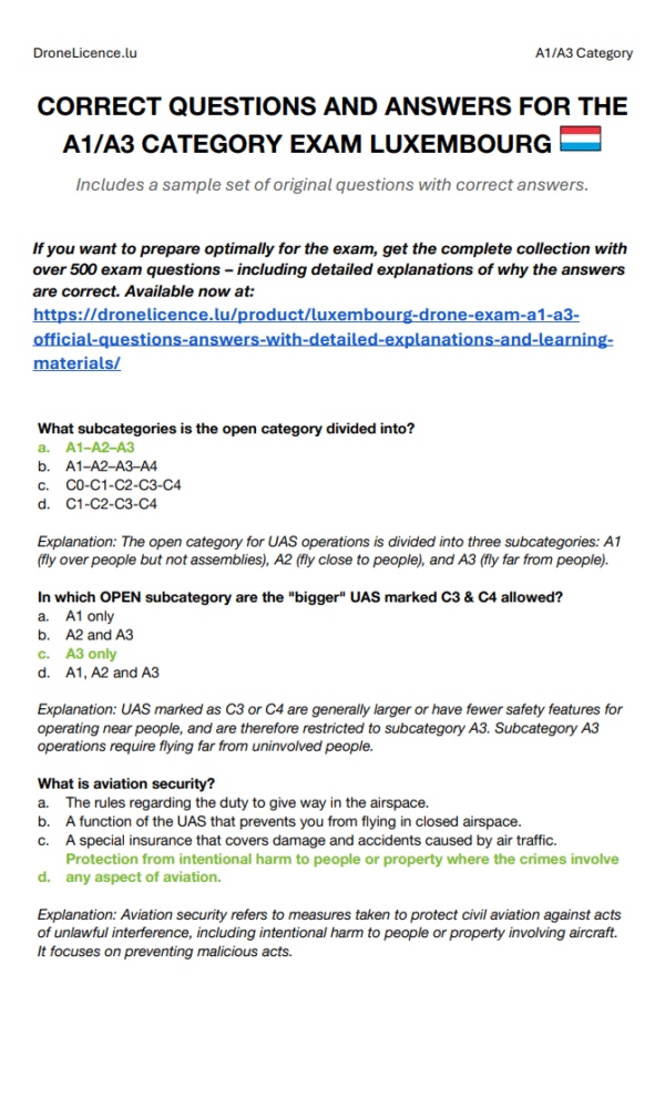 Luxembourg Drone Exam A1/A3 – Official Questions & Answers with Detailed Explanations And Learning Materials - Image 3