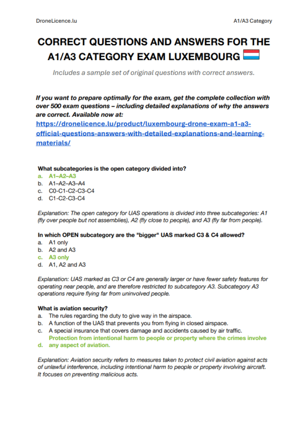 Luxembourg Drone Exam A1/A3 – Official Questions & Answers with Detailed Explanations And Learning Materials - Image 3