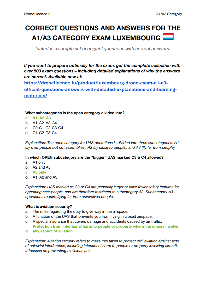Luxembourg Drone Exam A1/A3 – Official Questions & Answers with Detailed Explanations And Learning Materials - Image 3