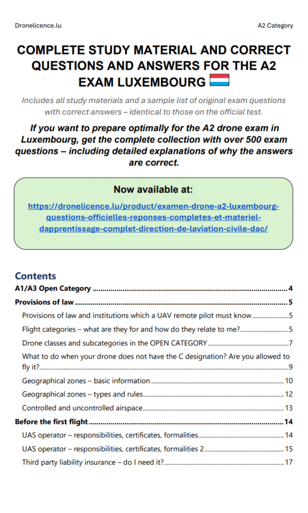 A2 Drone License Exam Luxembourg – Official Questions & Answers with Full Study Materials - Image 2