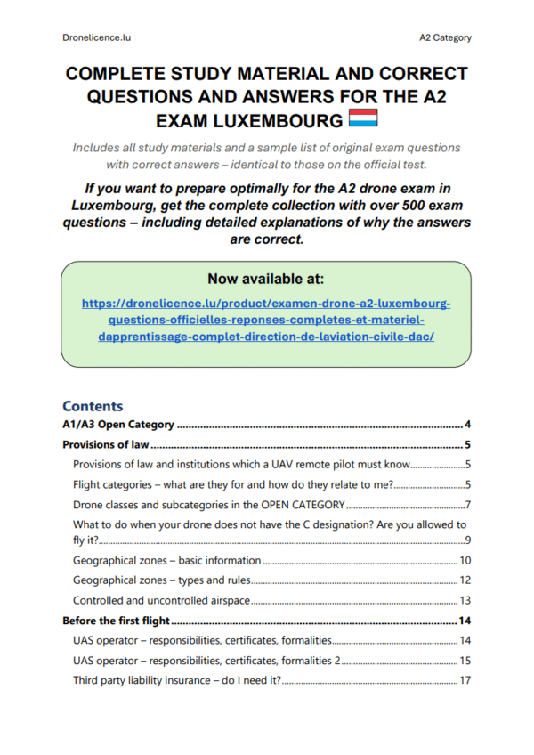 A2 Drone License Exam Luxembourg – Official Questions & Answers with Full Study Materials - Image 2