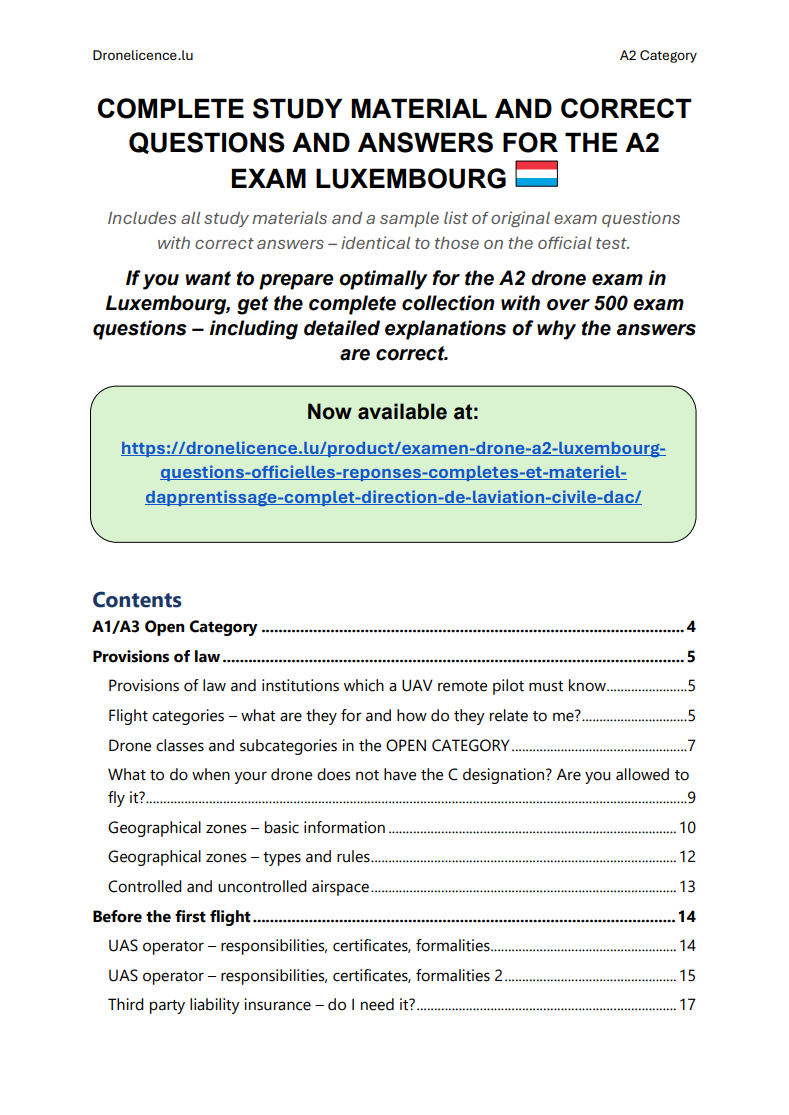 A2 Drone License Exam Luxembourg – Official Questions & Answers with Full Study Materials - Image 2
