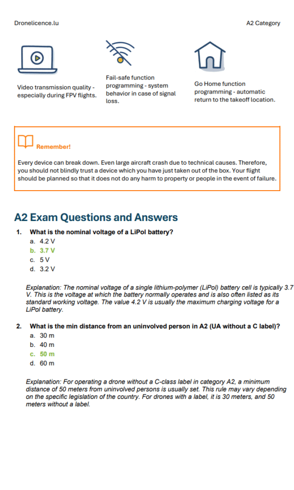 A2 Drone License Exam Luxembourg – Official Questions & Answers with Full Study Materials - Image 5
