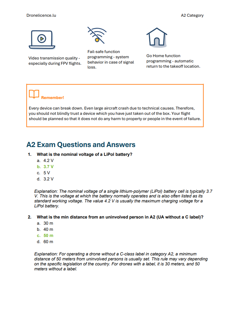 A2 Drone License Exam Luxembourg – Official Questions & Answers with Full Study Materials - Image 5